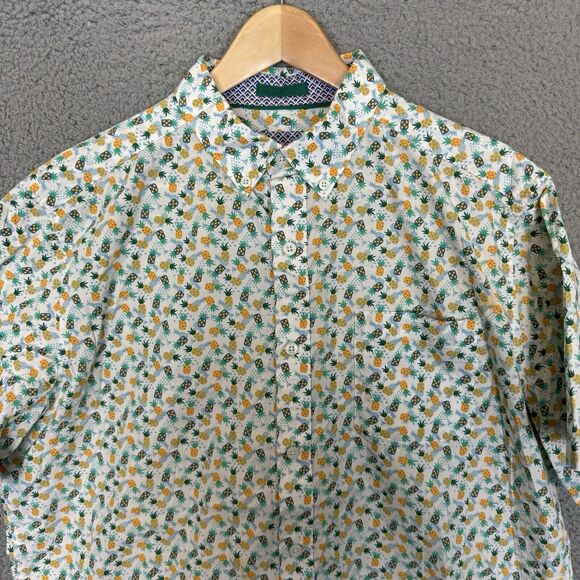 Johnston & Murphy Shirt Mens L Short Sleeve Button Up Pineapples Cotton - Picture 2 of 7